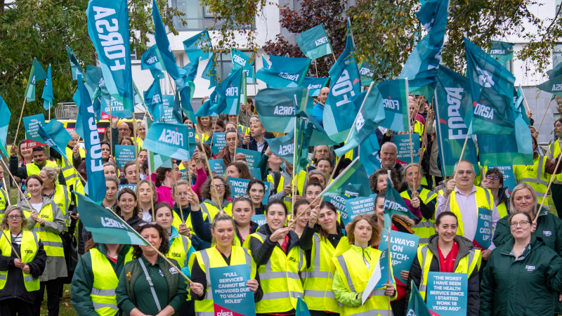 Huge crowd of Fórsa members outside CUH